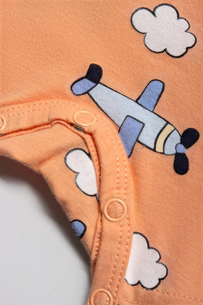 Airplane Basic Romper Boy Orange