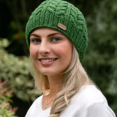 Aran Cable Green Pullon Hat