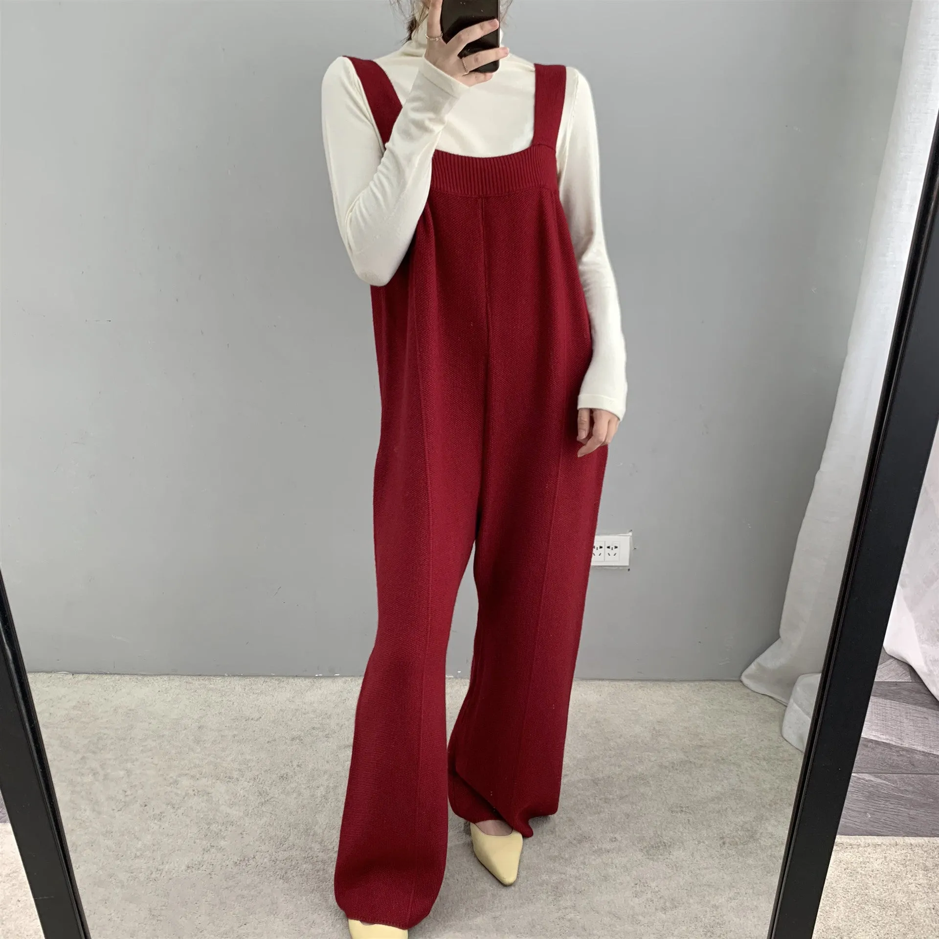 Autumn winter thickened wide leg knitted jumpsuit