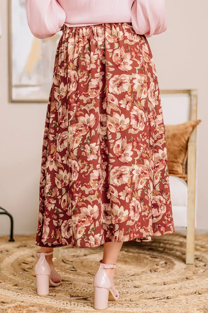 Back In Floral Midi Skirt | Brown Mix