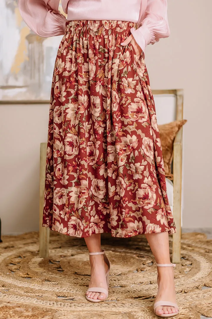 Back In Floral Midi Skirt | Brown Mix