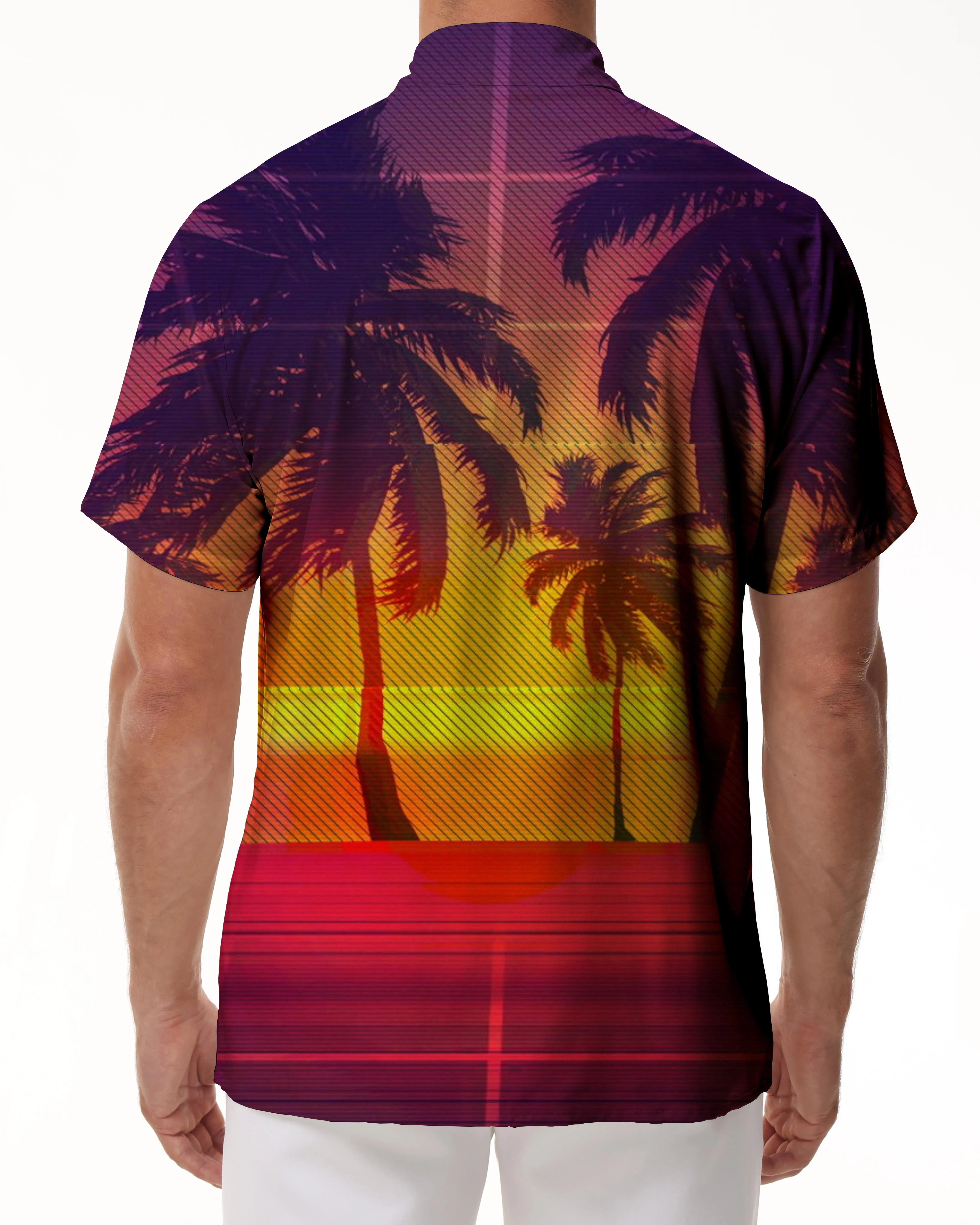 Beautiful scenery 3d print pattern men's coconut tree picnic beach vacation short-sleeved shirt button men's short-sleeved casual shirt summer