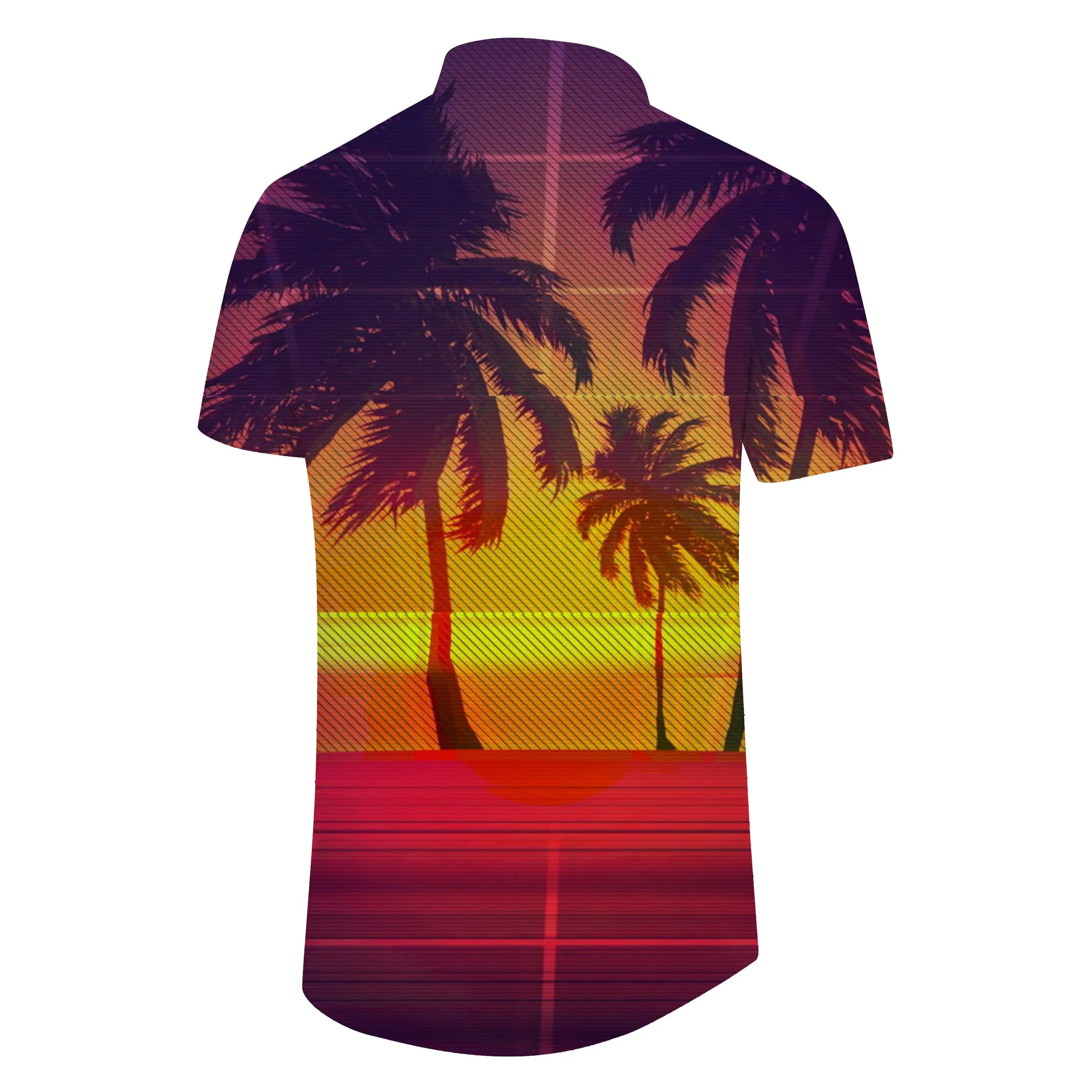 Beautiful scenery 3d print pattern men's coconut tree picnic beach vacation short-sleeved shirt button men's short-sleeved casual shirt summer