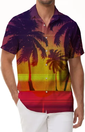 Beautiful scenery 3d print pattern men's coconut tree picnic beach vacation short-sleeved shirt button men's short-sleeved casual shirt summer