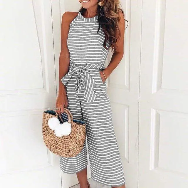 Boho Striped Sleeveless Rompers