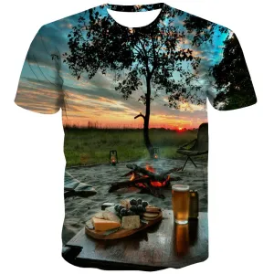 Camping T shirts Men Sunset T-shirts 3d Forest T-shirts Graphic Flame Tshirts Novelty