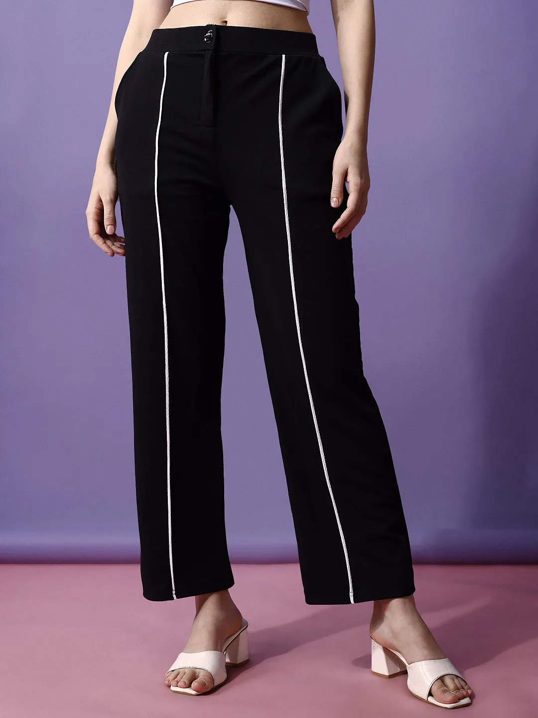 Chic Black with White Stripes Trousers