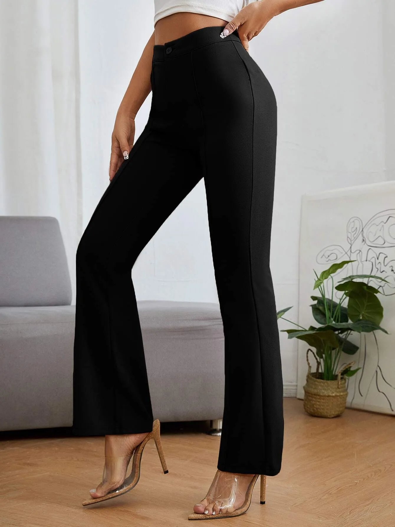 Chic Textured Black Casual Trousers