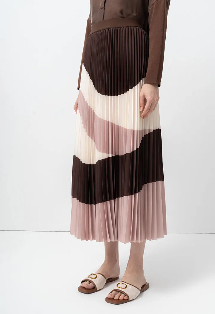 Choice Flared Color Block Pleated Skirt Multicolor