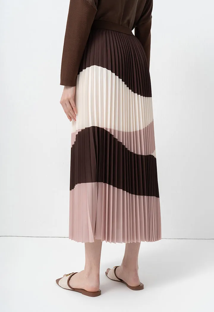 Choice Flared Color Block Pleated Skirt Multicolor