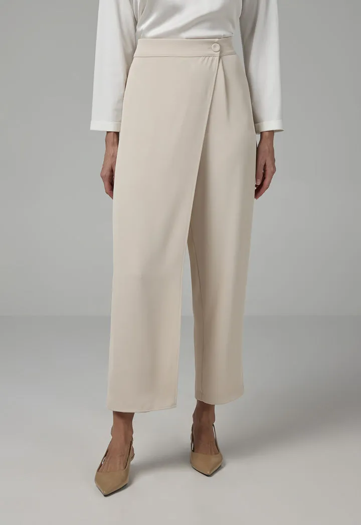 Choice Straight Cut Wrap Trousers Beige