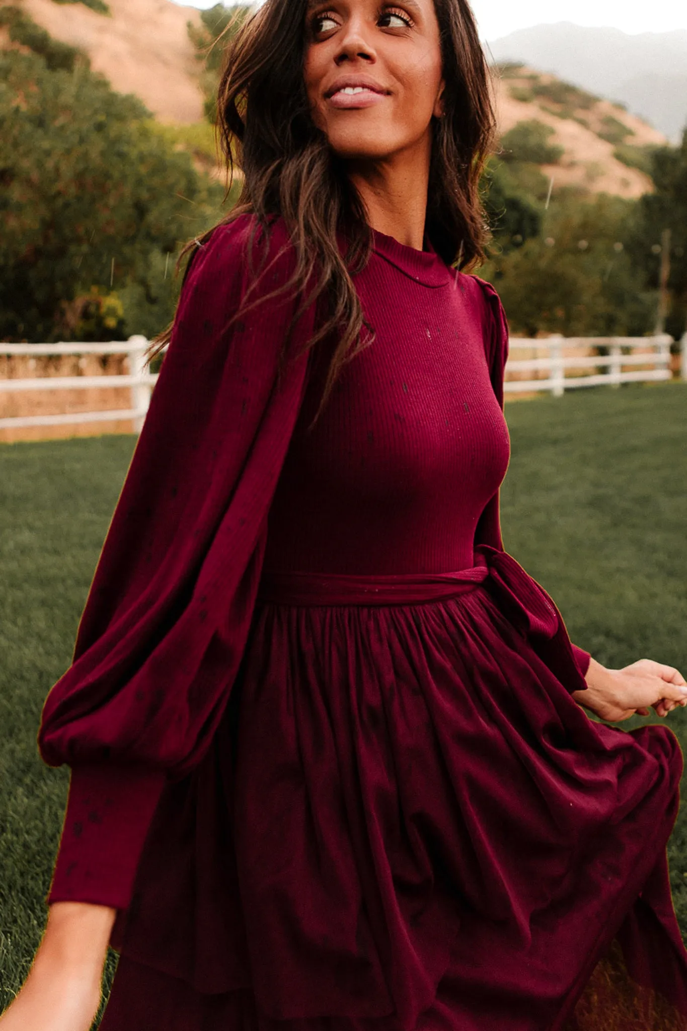 Cosette Midi Dress in Wine - FINAL SALE