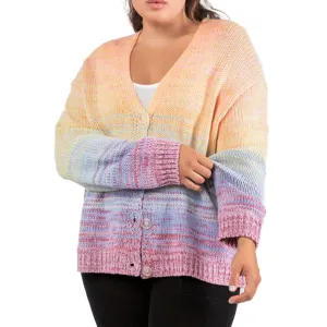 Dex Women's Plus Cozy Knit Rainbow Sweater Front Button Cardigan