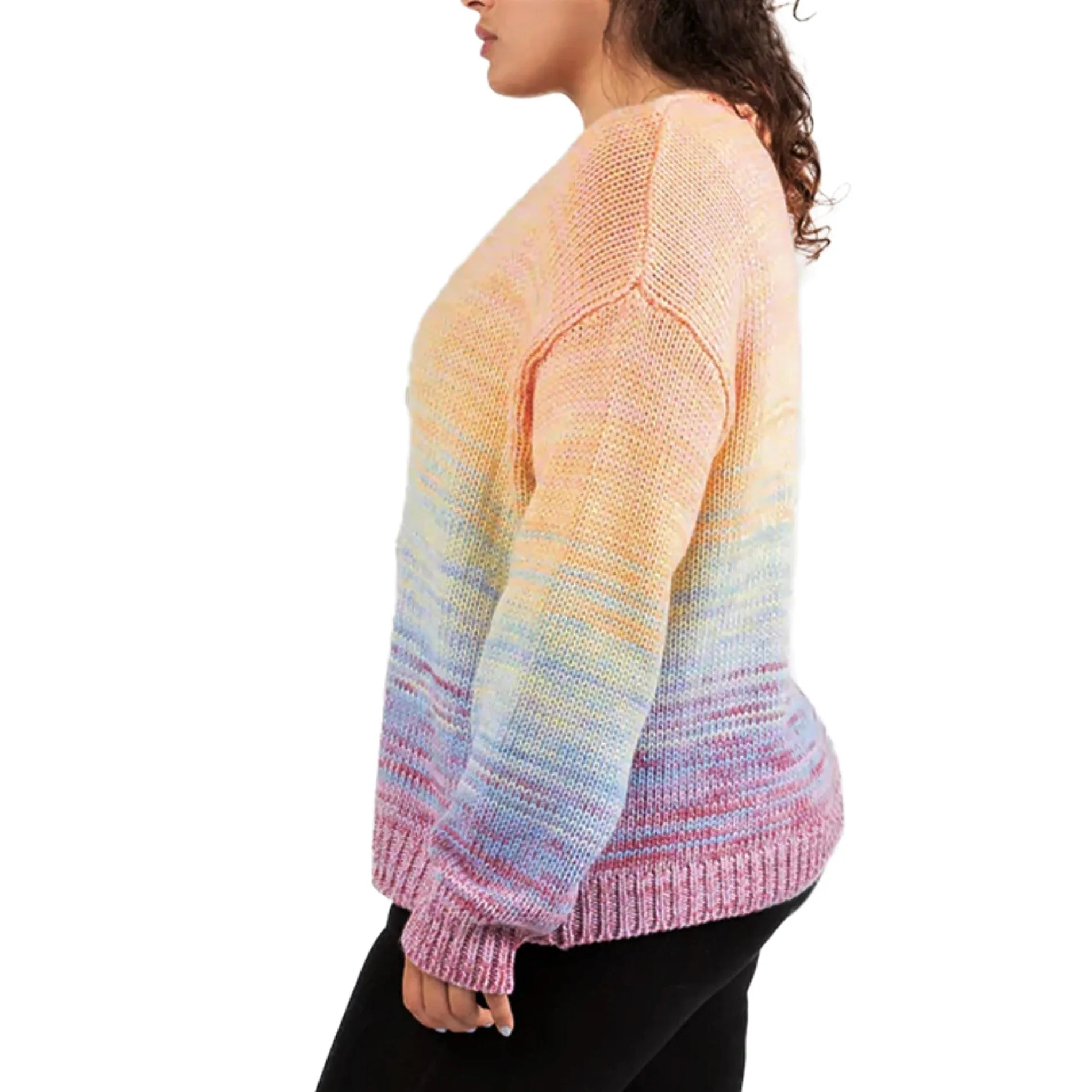 Dex Women's Plus Cozy Knit Rainbow Sweater Front Button Cardigan