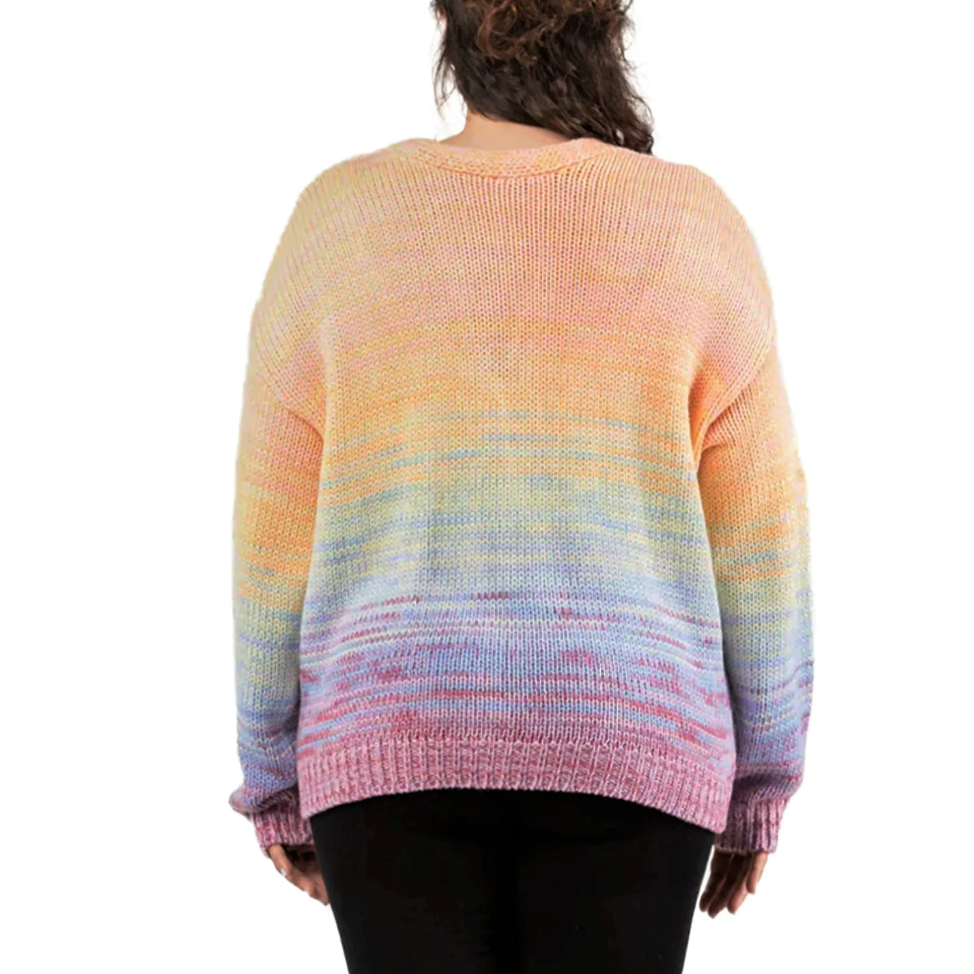 Dex Women's Plus Cozy Knit Rainbow Sweater Front Button Cardigan