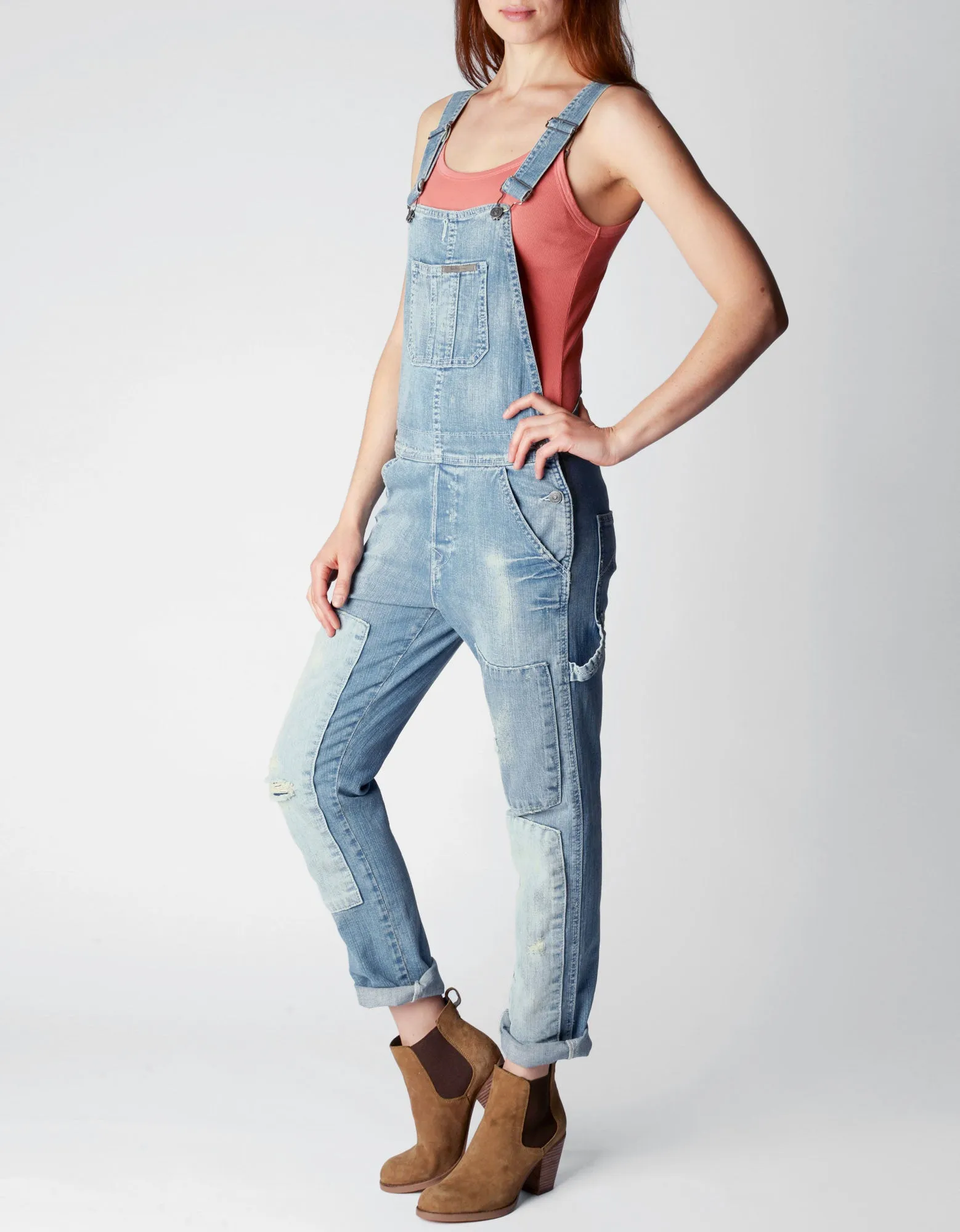 ERIN ROLLED CROP RELAXED DENIM WOMENS OVERALL