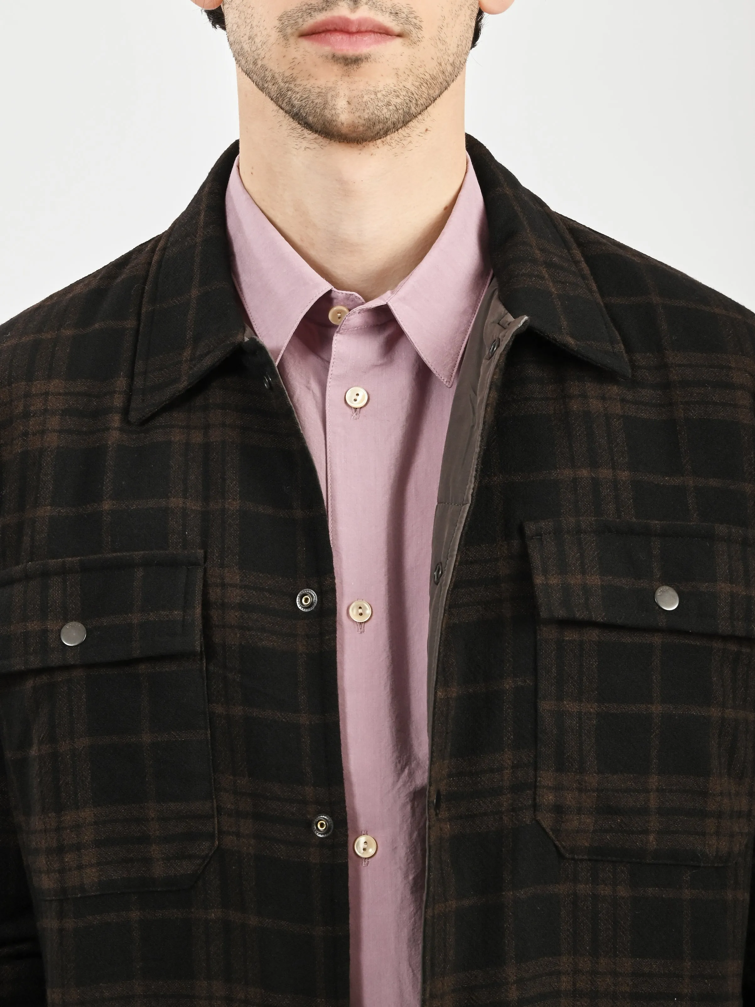 Espresso Hjalmer Insulated Wool Check Overshirt