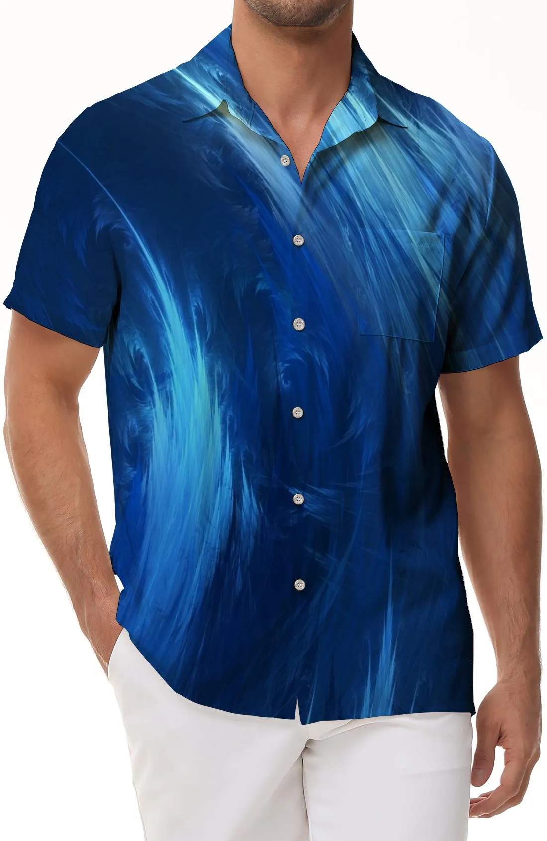 Fantasy Starry Sky Summer Casual Shirt Short Sleeve Tropical Hawaii Men's Short Sleeve Shirt Royal Blue