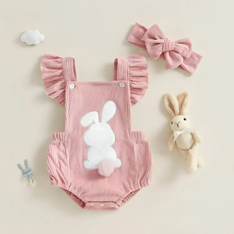 Fly Sleeve Easter Bunny Baby Romper