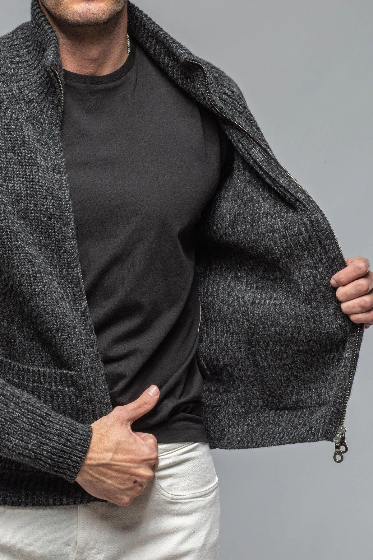 Galway Chunky Cashmere Full Zip In Charcoal