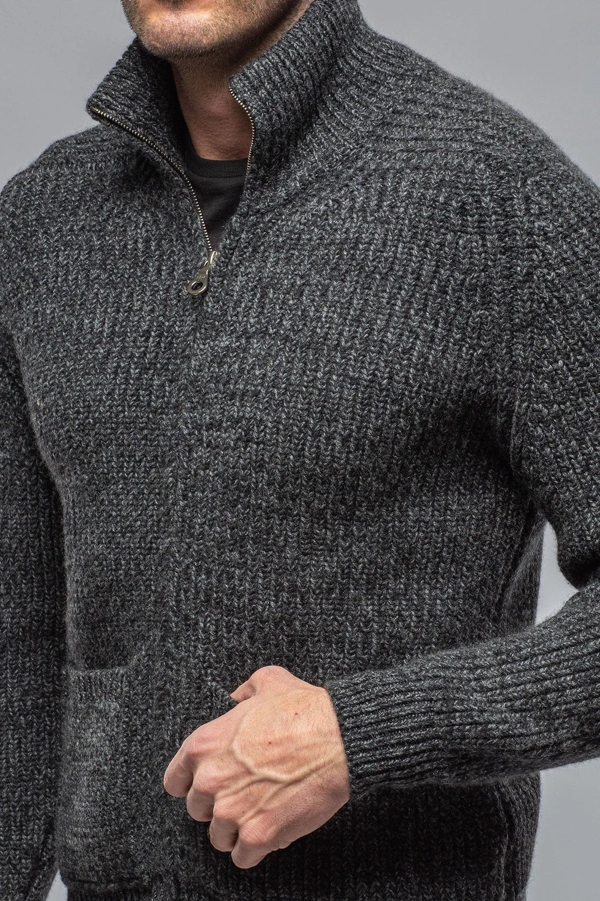 Galway Chunky Cashmere Full Zip In Charcoal