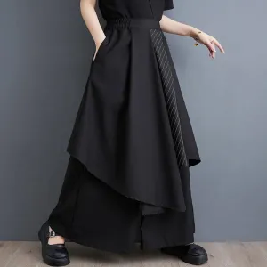 HEYFANCYSTYLE Black Irregular Wide Leg Skirt Trousers