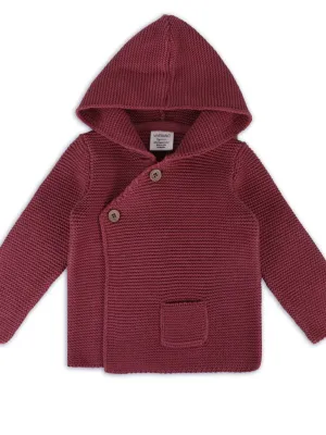 Hooded Button & Pocket Sweater - Berry