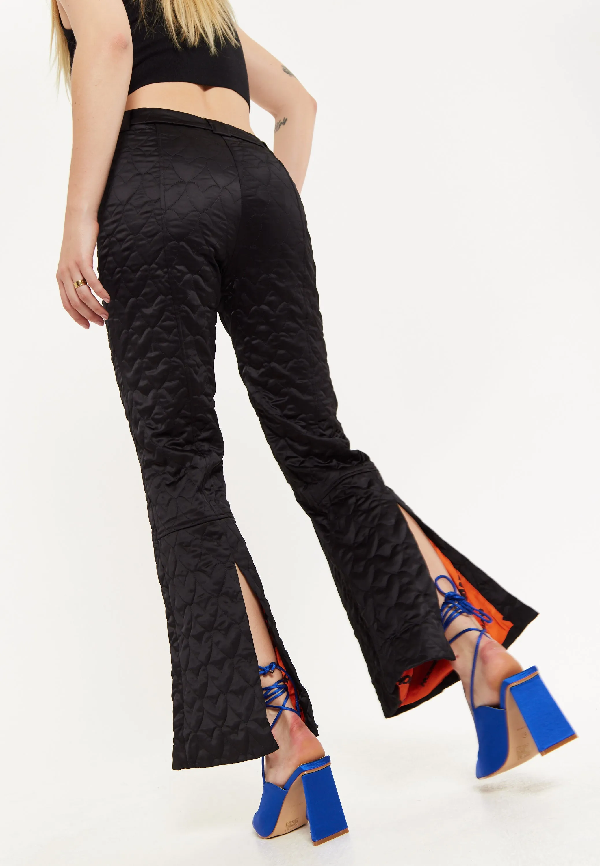 House Of Holland Heart Quilted Trousers in Black