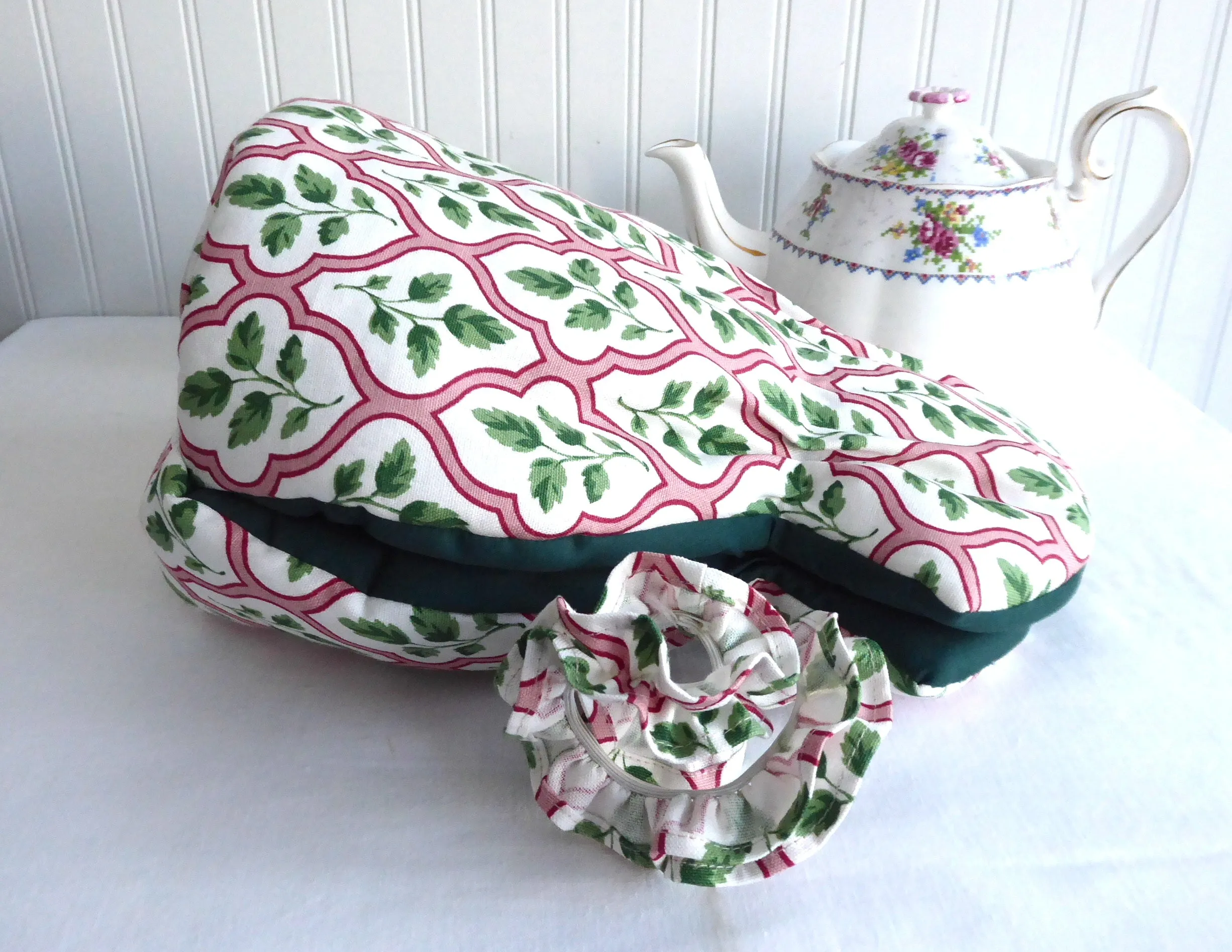 Huge Tea Cozy Padded Muff Style Cosy Orchid Stitchery Canada Pink Green