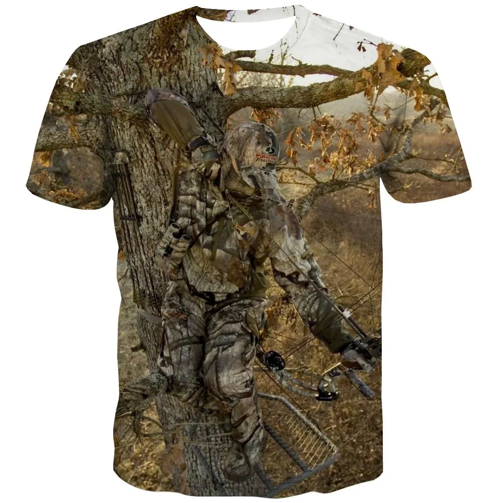 Hunting T shirts Men Jungle Shirt Print Deer T-shirts Graphic Shooter T-shirts 3d Camouflage T shirts Funny