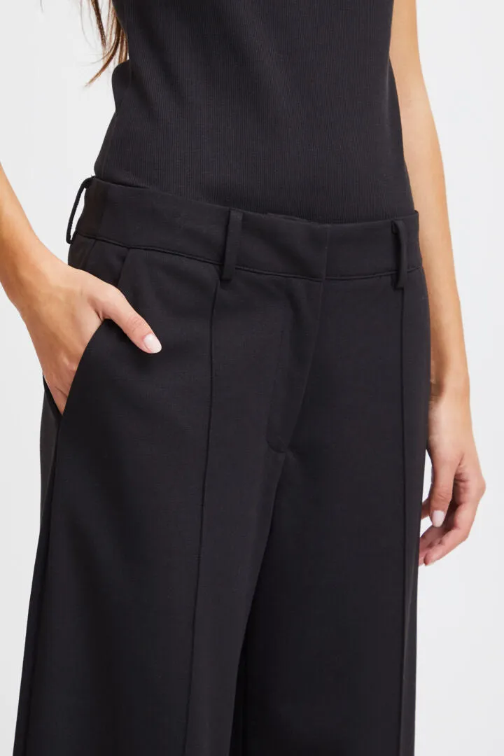 Ichi Kate Sus Wide Leg Trousers-Black-20116768