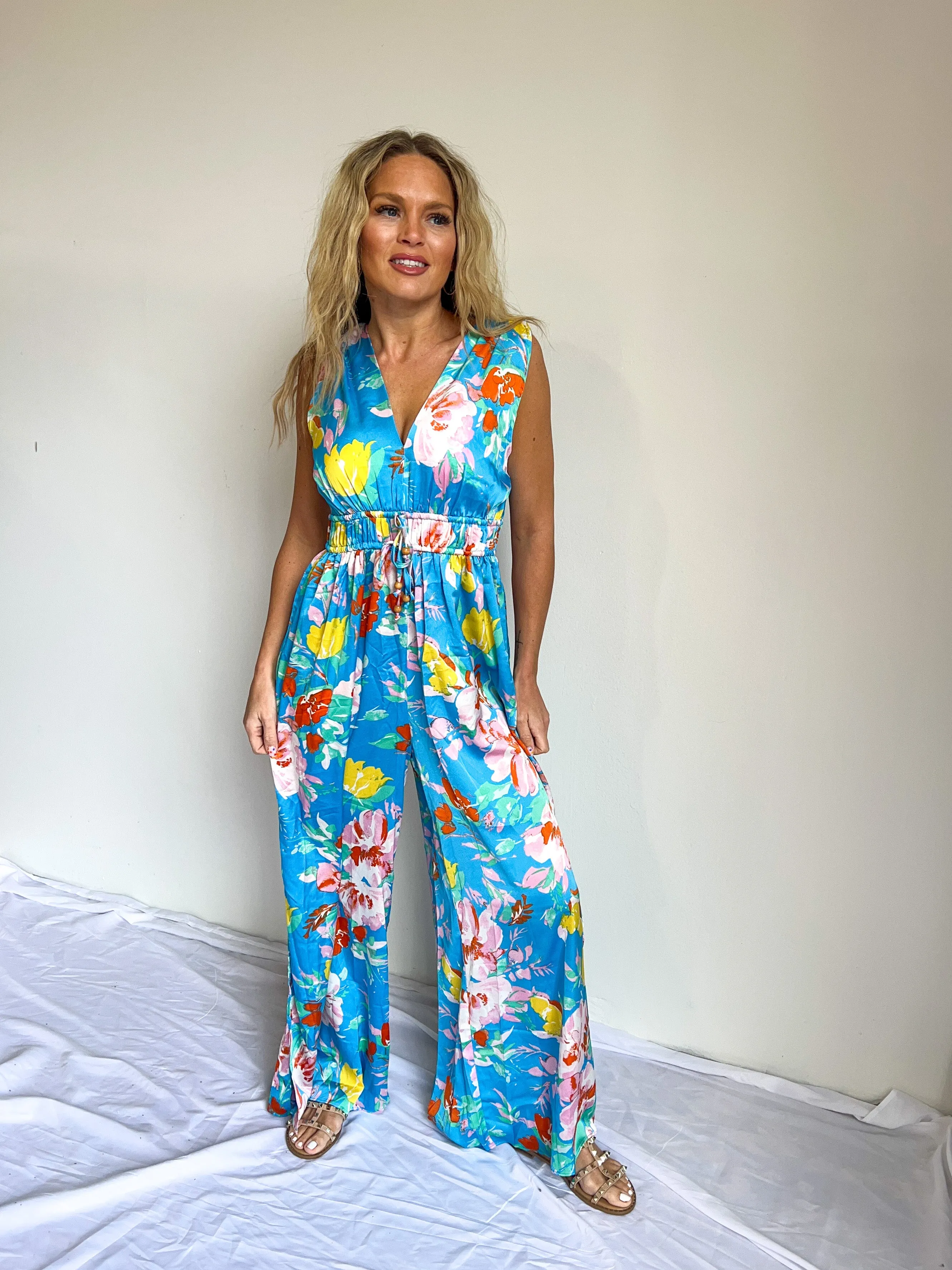 Jumping into Sunshine Floral Print Jumpsuit