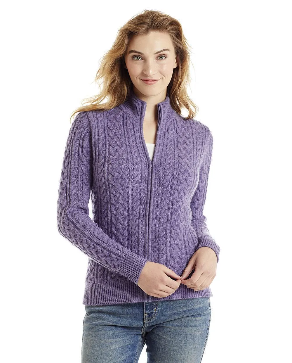 Katy Women's Cable Knit Cashmere Cardigan Sweater