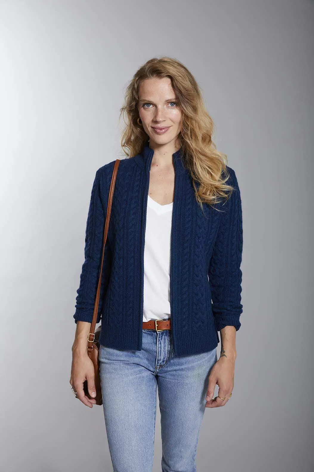 Katy Women's Cable Knit Cashmere Cardigan Sweater