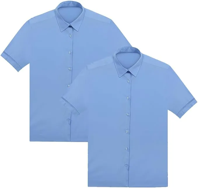 KHIM Kids Girls Full Sleeve Half Sleeve School Shirts Plain White Sky Blue Dress Shirts Pack of 2 Age 5 to 16 Years