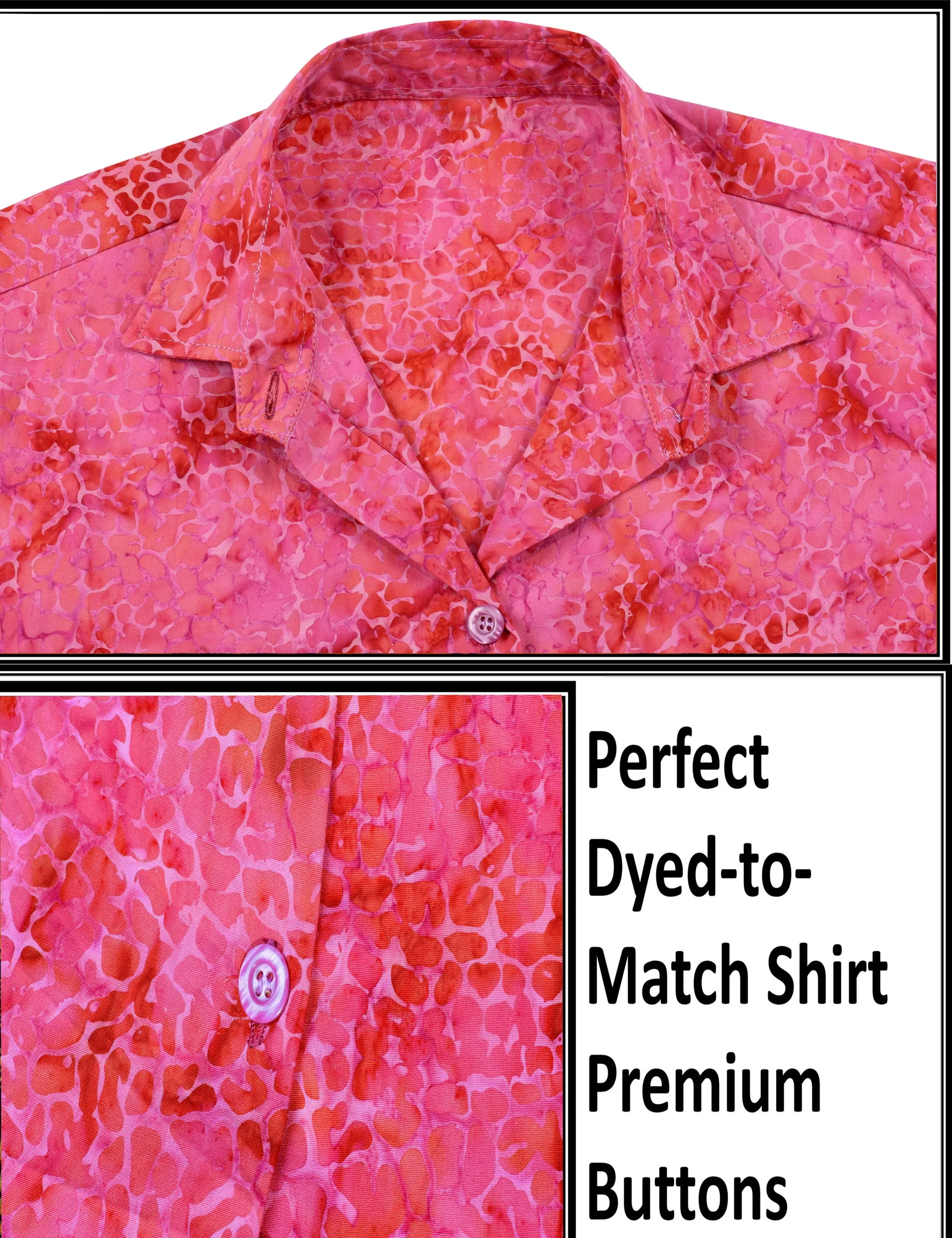 LA LEELA Women's Beach Button Down Short Sleeve Casual hand printed 100% cotton Blouse Pink