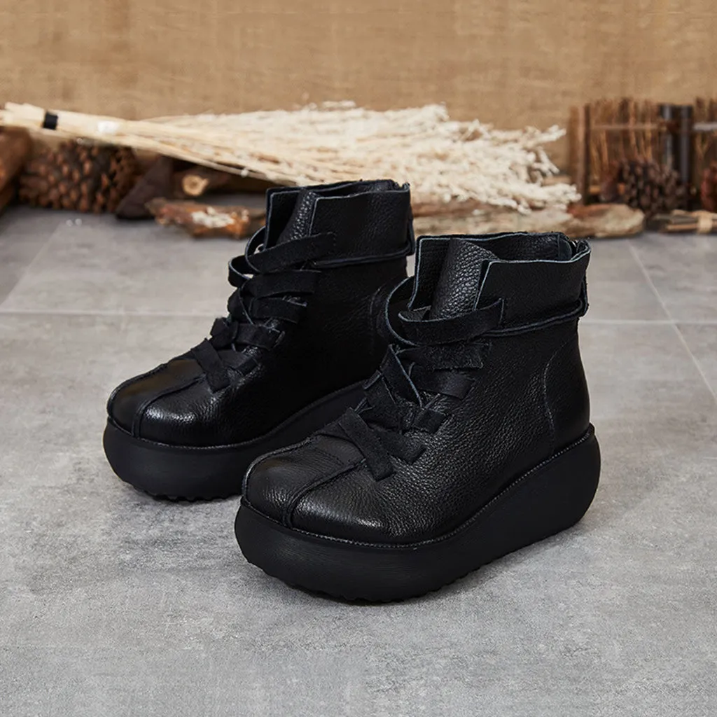 Leather Retro Waterproof Platform Boots