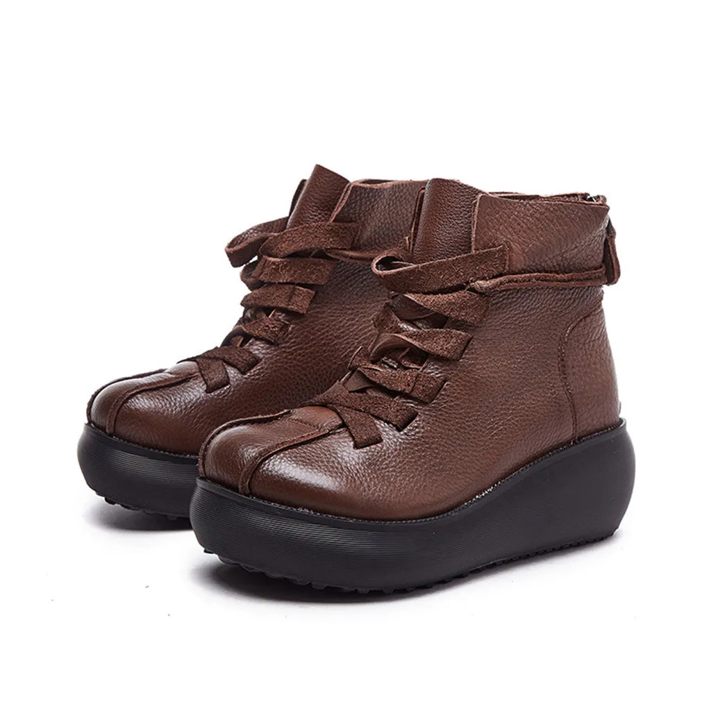 Leather Retro Waterproof Platform Boots