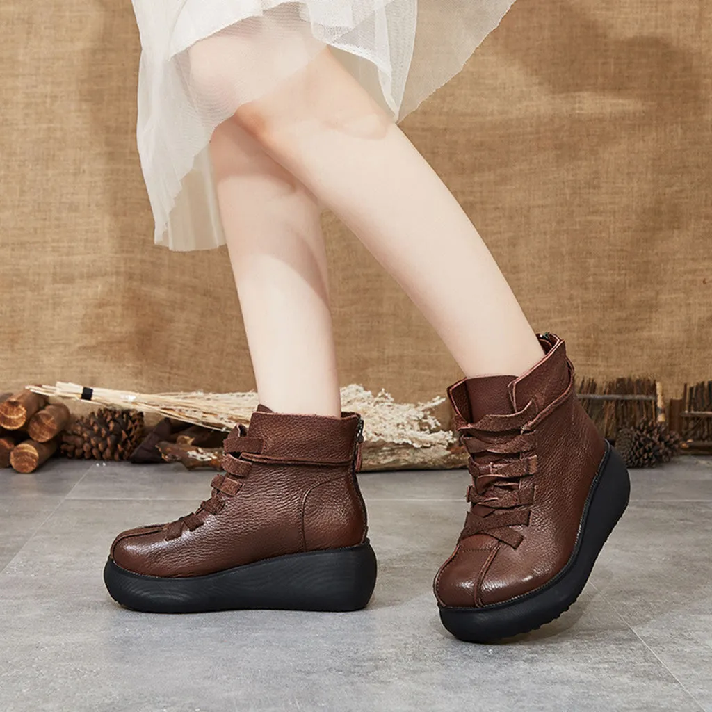 Leather Retro Waterproof Platform Boots