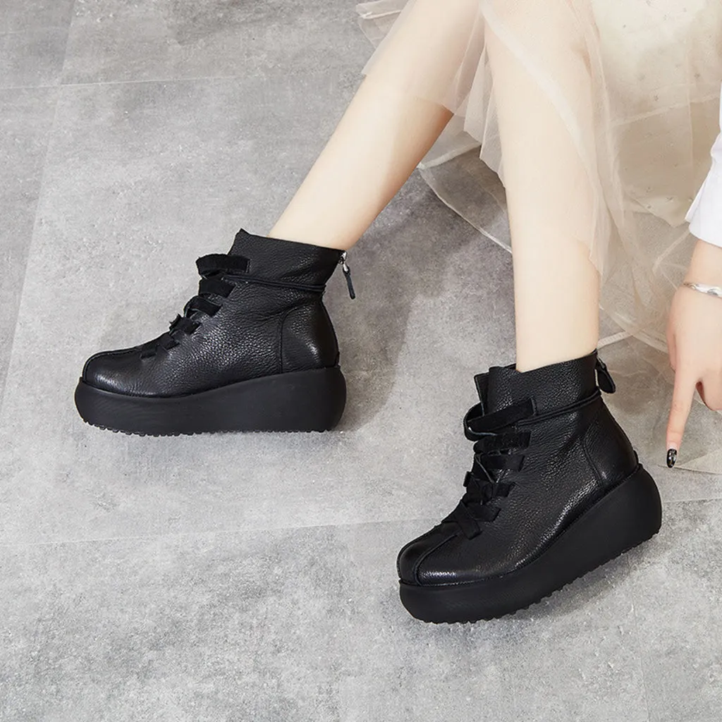 Leather Retro Waterproof Platform Boots