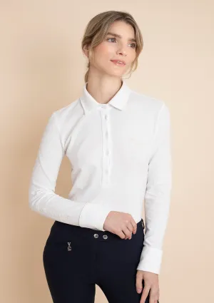 Lucia Cotton Polo-Shirt Long Sleeve | White | Extra 20% OFF