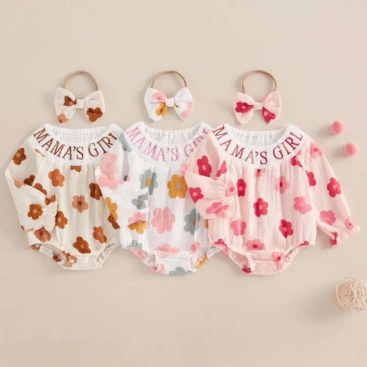 Mama's Girl Embroidered Floral Baby Romper