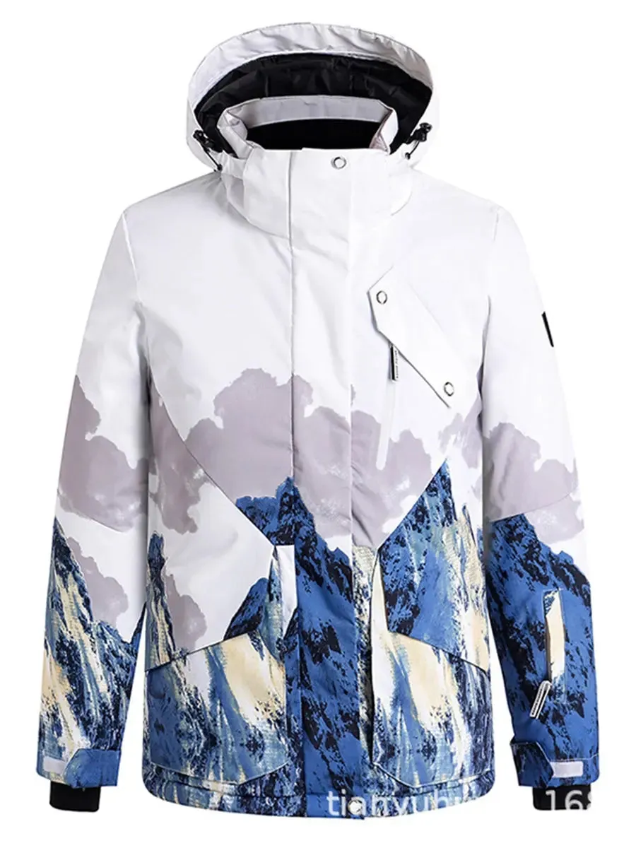 Mountain Graphic Ski Jacket Plus Size Winter Winproof Coat