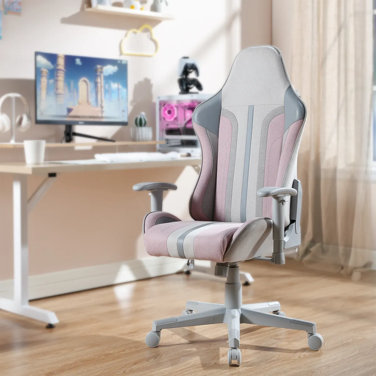 Mysa Office Gaming Chair, Pink, Gray Base