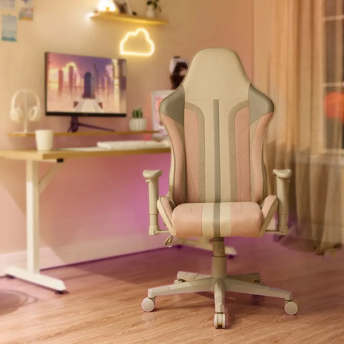 Mysa Office Gaming Chair, Pink, Gray Base