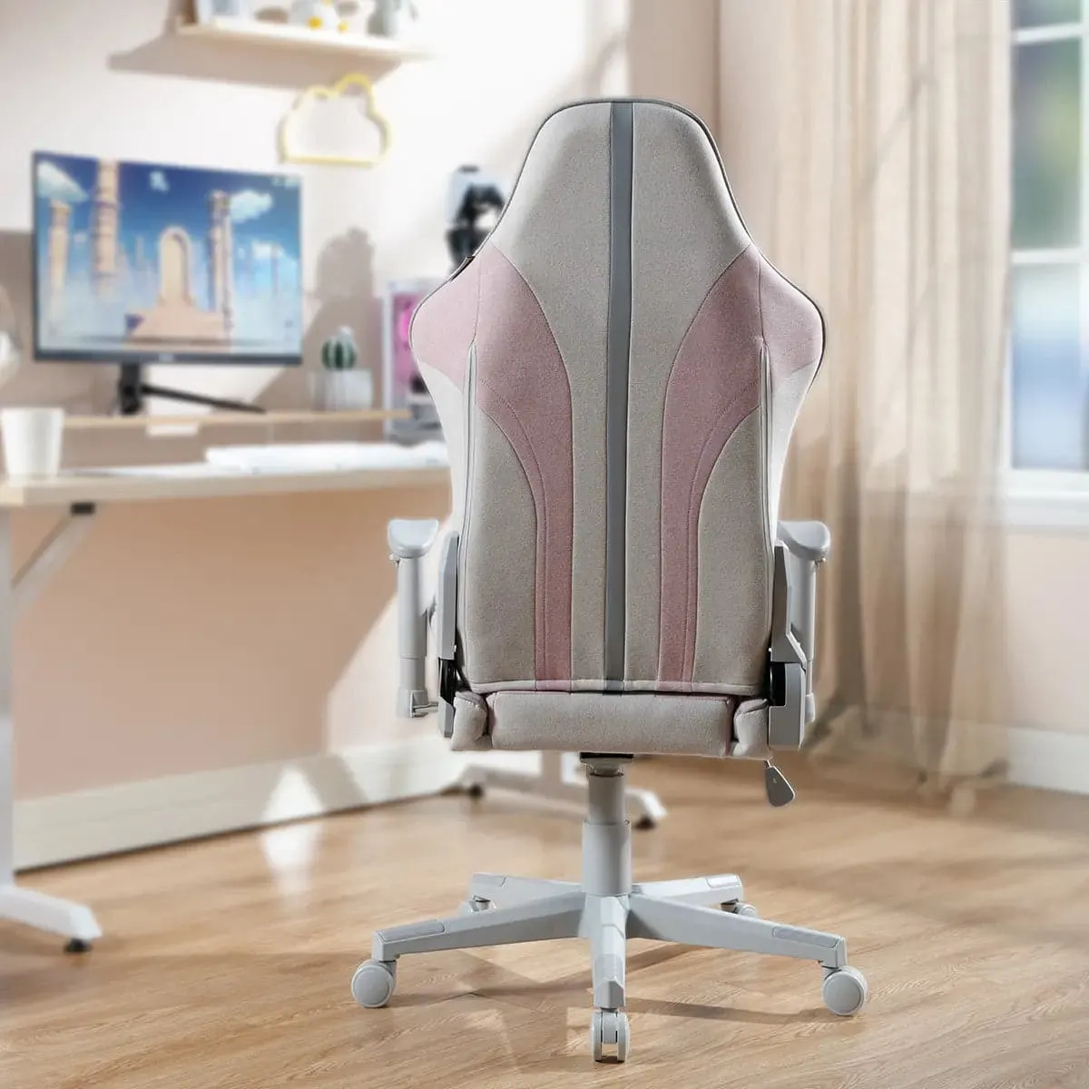 Mysa Office Gaming Chair, Pink, Gray Base