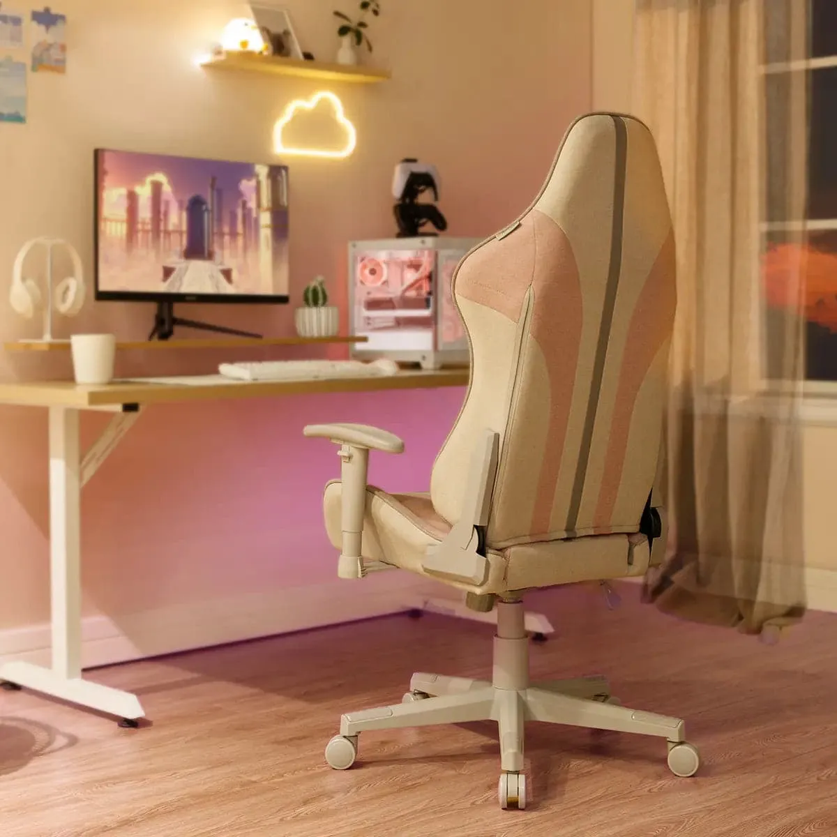 Mysa Office Gaming Chair, Pink, Gray Base