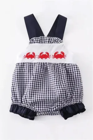 Navy crab embroidery girl bubble