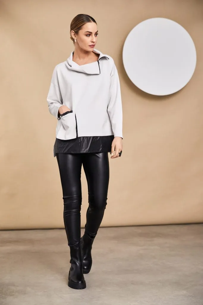 Naya Zip neck sweatshirt with contrast pocket and panel. Sand or Forest  Naw24158