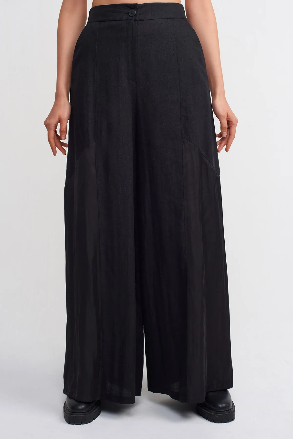 Nu Linen Mix Satin Loose Trousers Black